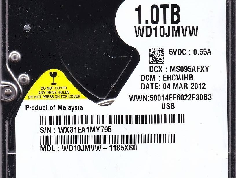 WD10JMVW-11S5XS0 EHCVJHB sn WX31EA MAR/2012 Malaysia 1TB USB 3.0 Western Digital