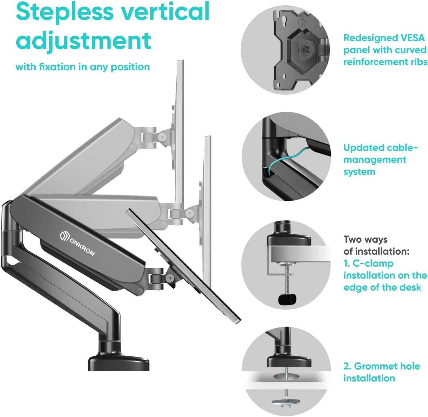 ONKRON Single Monitor Desk Mount Arm for 13-32 Inch Screen up to 17.6 lbs