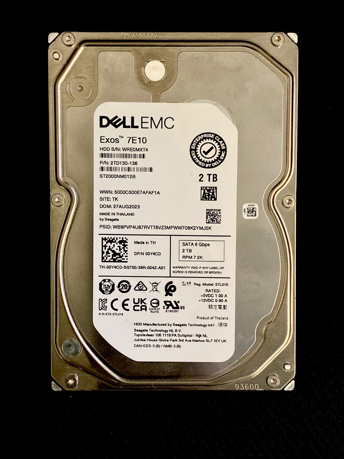 Dell EMC 2TB SATA HDD Hard Disk Drive Exos 7E10 7200rpm ST2000NM012B