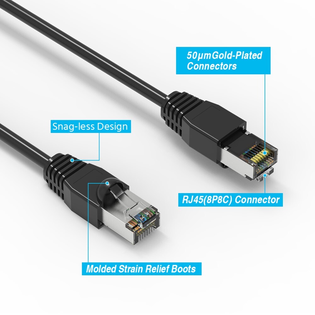 3FT Cat6A RJ45 Network LAN Ethernet SSTP Shielded Cable Cord Booted 26AWG Black