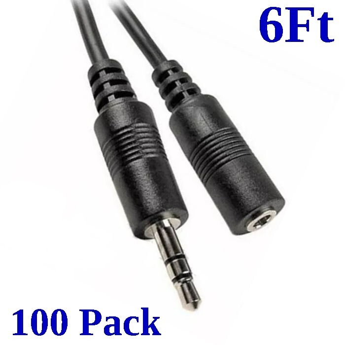 100 PCS 6Ft 3.5mm Stereo Audio Extension Cable Male to Female M/F MP3 1/8″ Lot