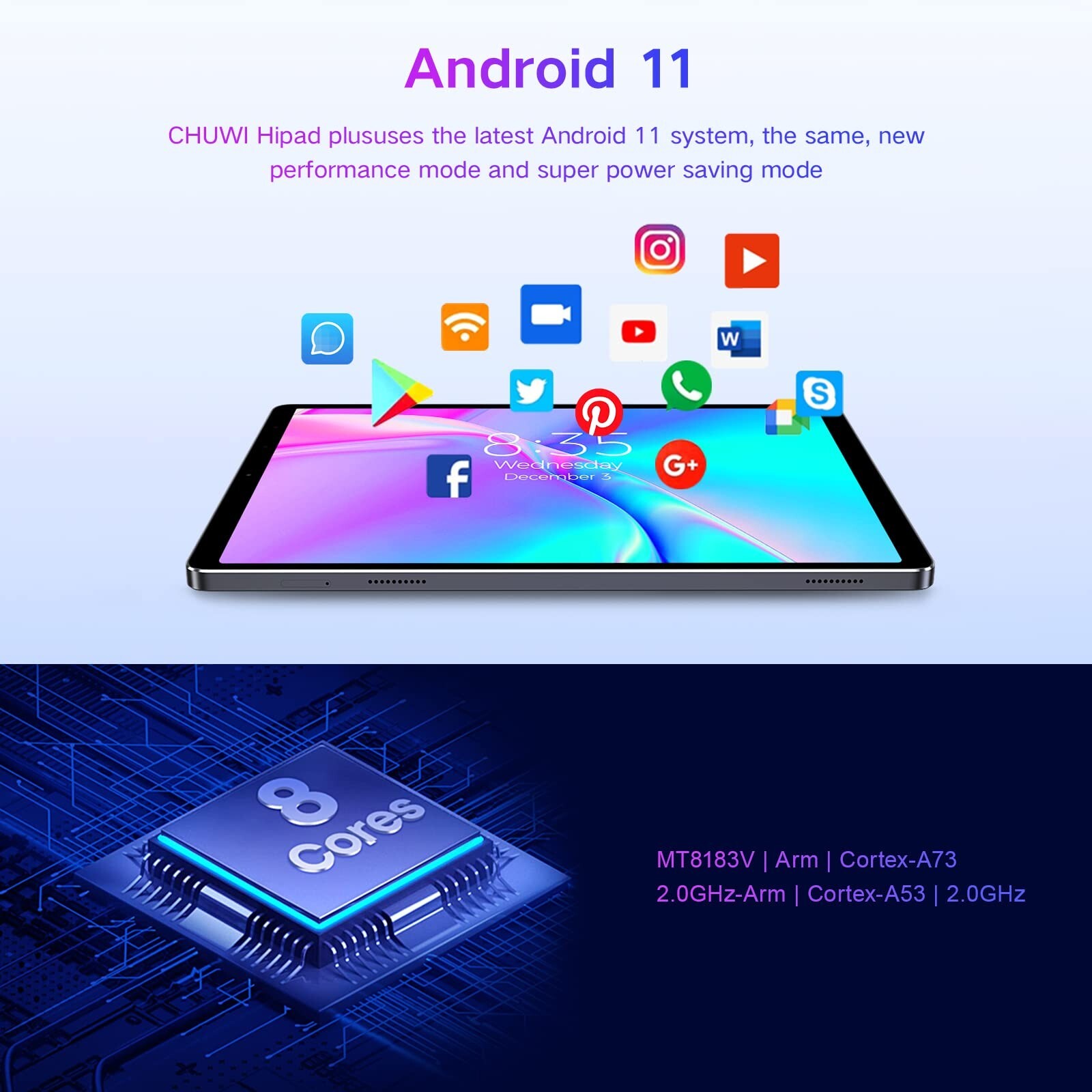 CHUWI 11in 2 in1 Android Tablet MT8183 Octa-Core 4+128G 13MP+8MP Dual Camera