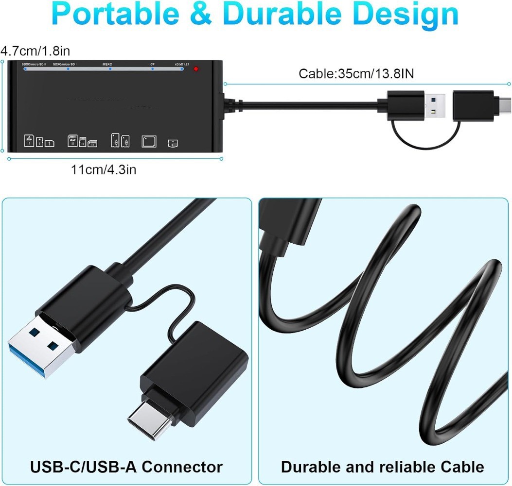 USB 3.0 Card Reader 7 in 1 5Gbps Super Speed Multi Memory Card Reader Adapter