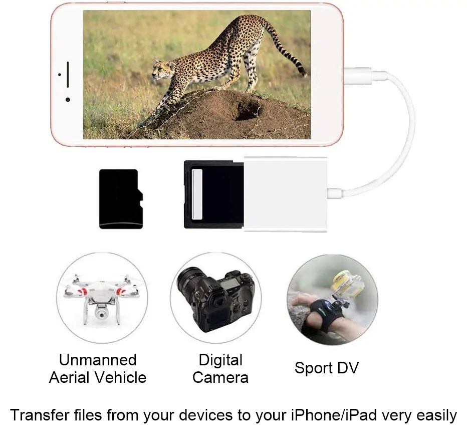 2in1 Micro SD/TF Dual Slot Memory Card Reader for iPhone iPad Camera Adapter Lot