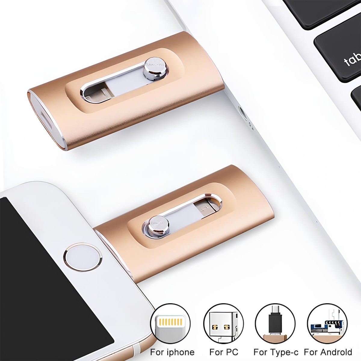 4in1 USB 3.0 Flash Drive 128GB Type C Memory Photo Stick for iPhone Android iPad