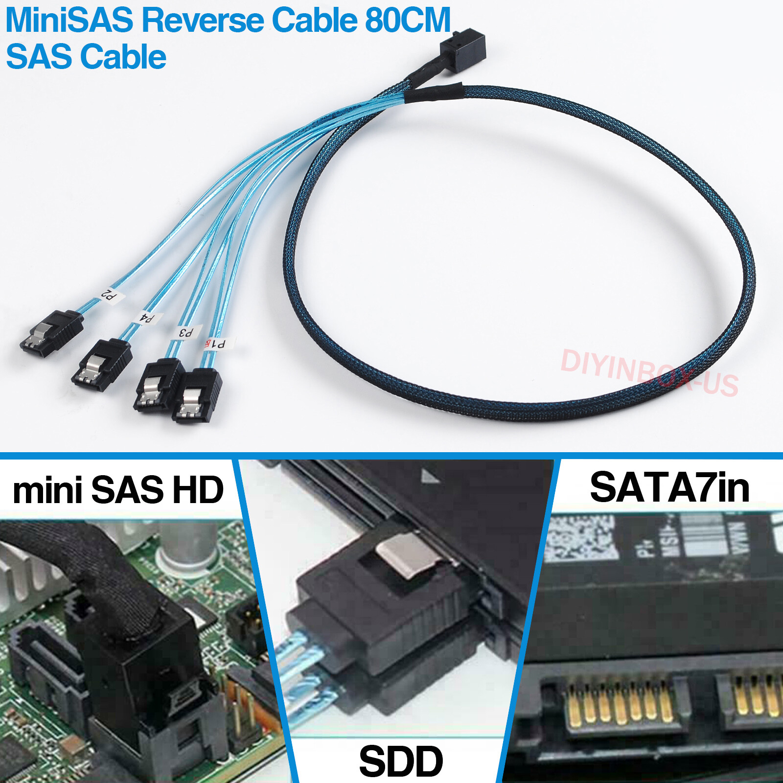 1-4pcs Mini SFF 8643 36pin to Mini 4X SATA 7Pin HD Reverse Breakout Cable 12Gb/s