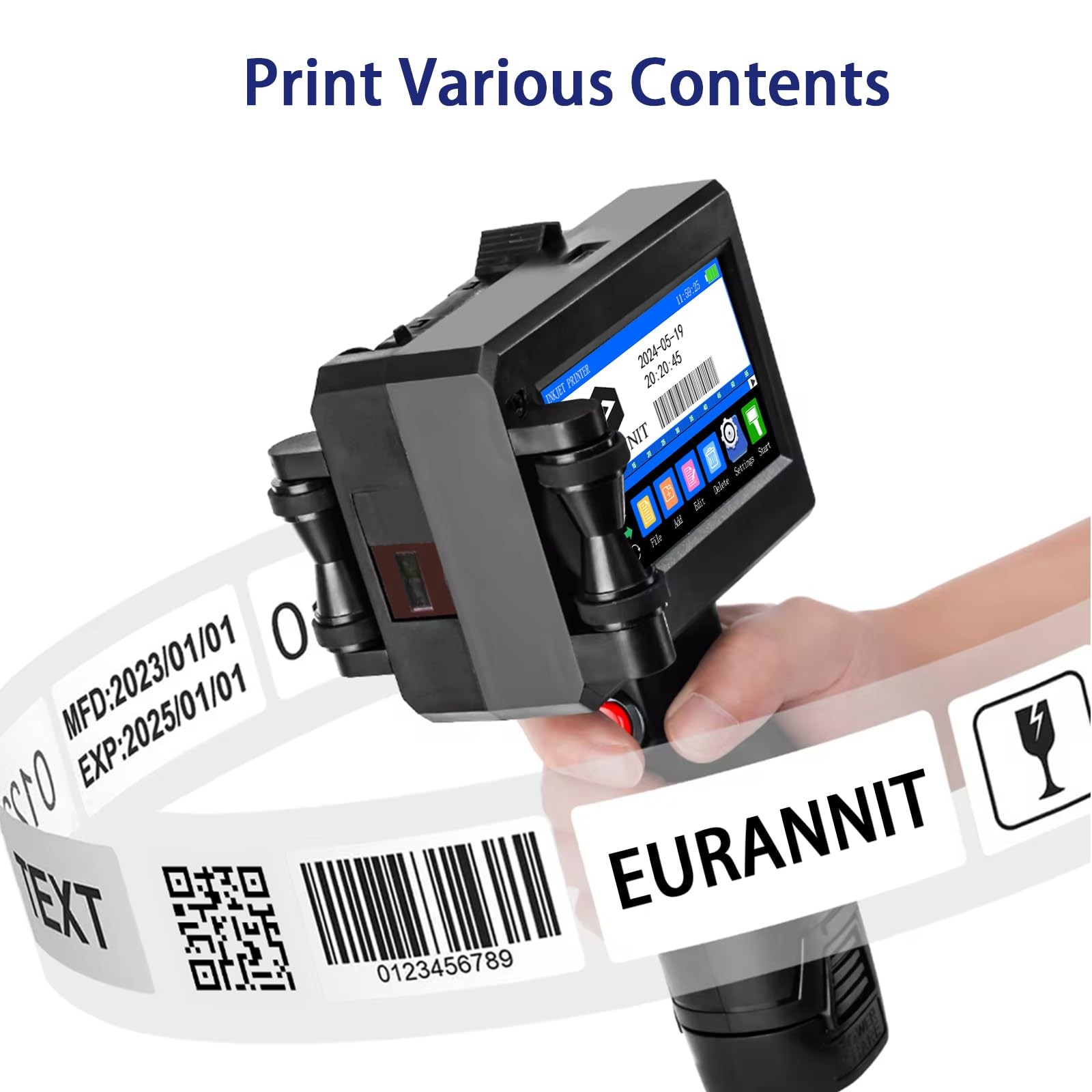 Eurannit E15 Portable Inkjet Printer – 4.3″ Touchscreen for 0.5 in, Black
