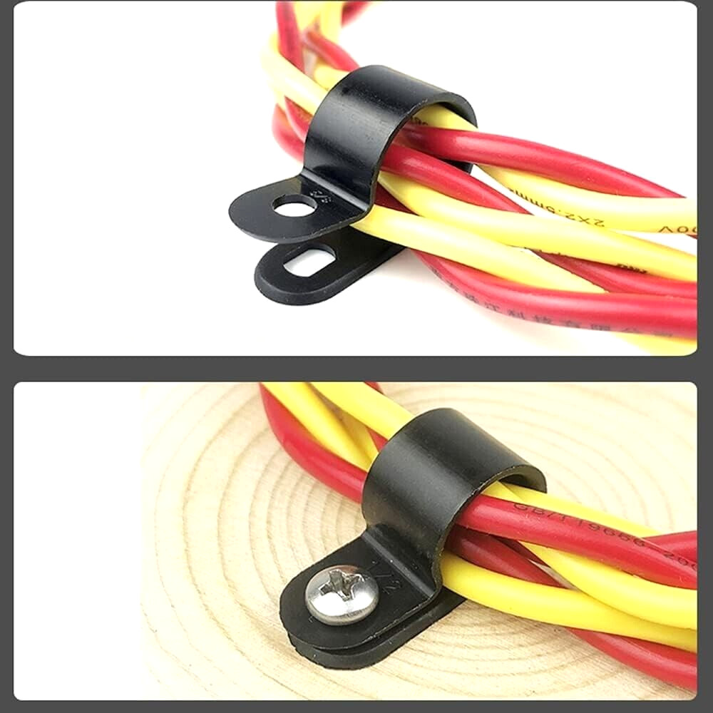 100 PCS PACK 1/8″ Inch R-Type CABLE CLAMPS NYLON BLACK HOSE WIRE ELECTRICAL UV