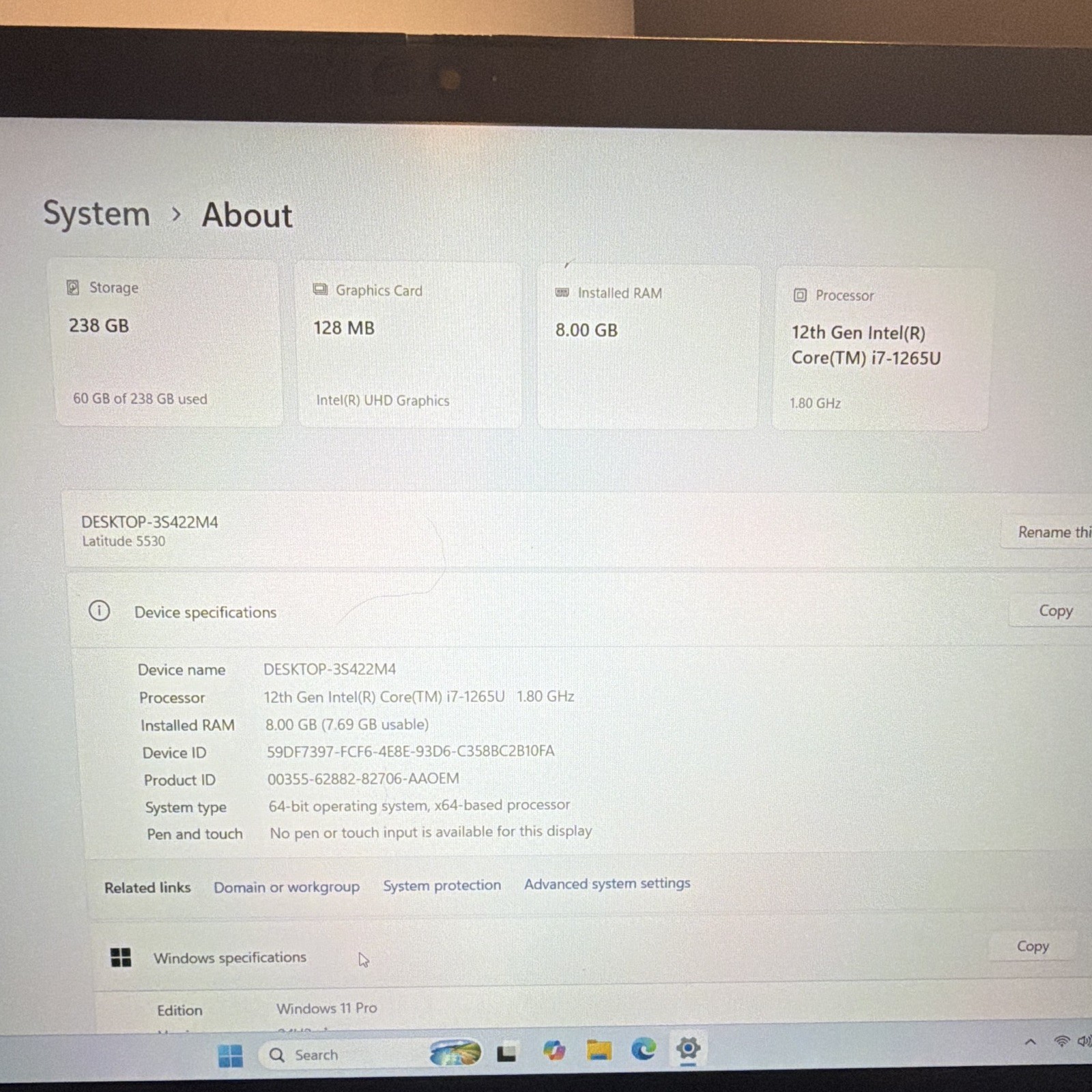 Dell Latitude 5530 i7-1265U 8GB Windows 11 Pro Silver Laptop