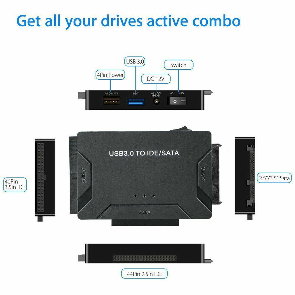 USB 3.0 to IDE & SATA Converter External Hard Drive Adapter Kit 2.5″/3.5″ Cable