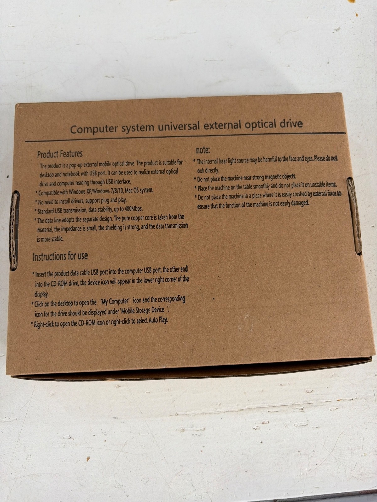 New- Ultra Thin External Optical DVD Rom Drive XD013 Black USB Plug and Play