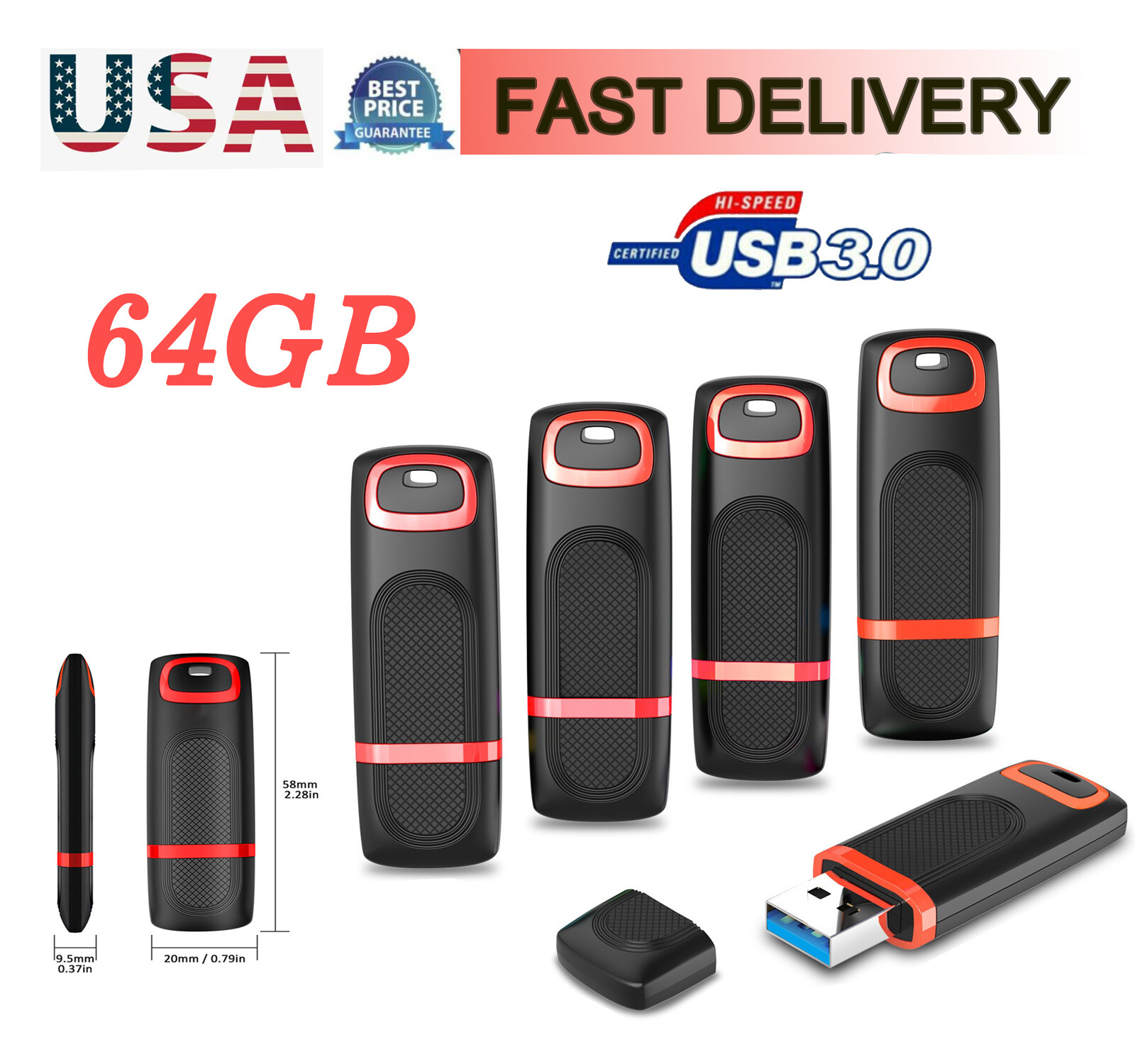 LOT Pack 64GB USB 3.0 Flash Drive Memory Stick Pen Drives Storage For PC Laptop