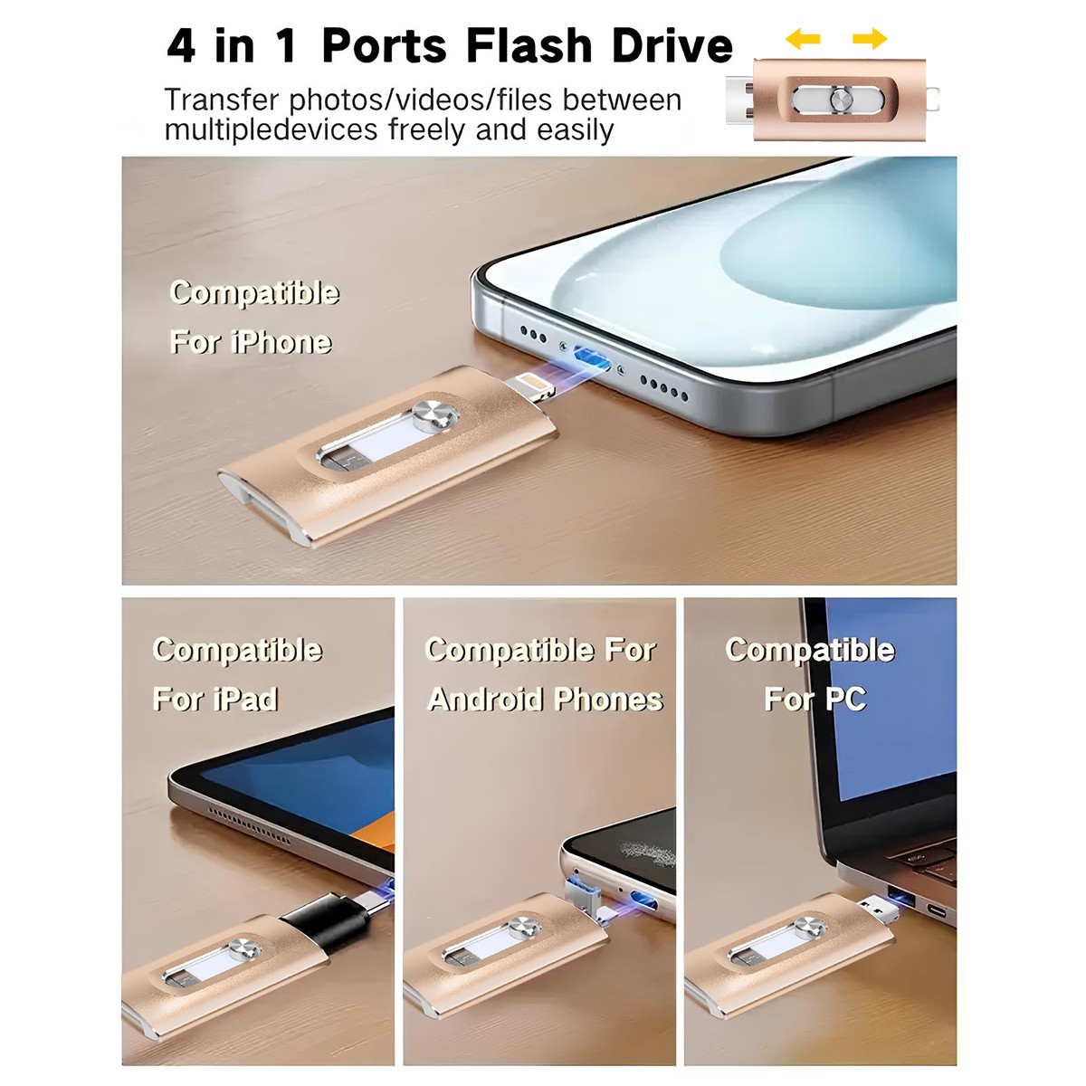 4in1 USB 3.0 Flash Drive 128GB Type C Memory Photo Stick for iPhone Android iPad