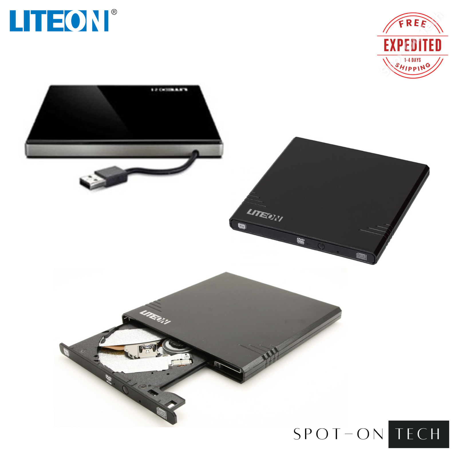 LITE-ON 8x External DVD/CD Writer Drive Black eBAU108 Ultra Slender M-Disc 2022