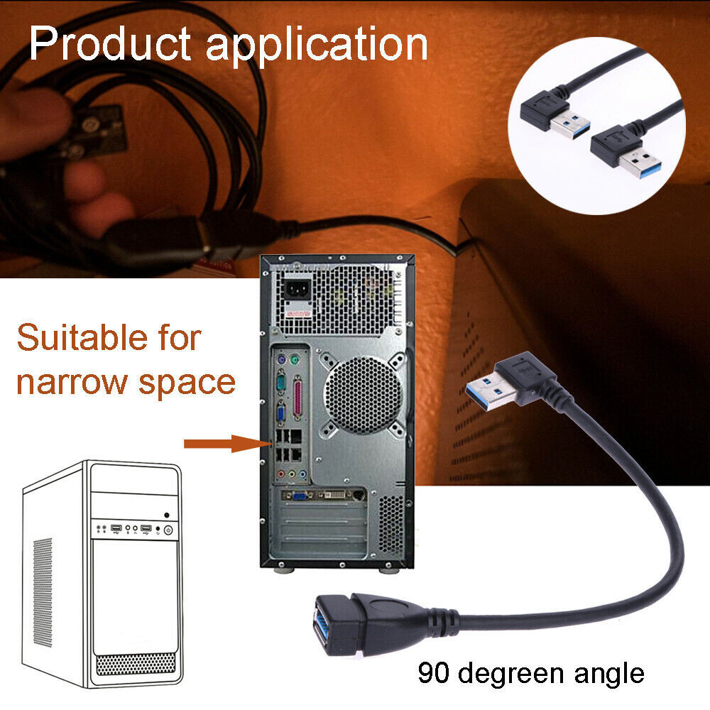 USB 3.0 Angle 90 Degree Extension Cable Male to Female Adapter Cord Data Sync 3x