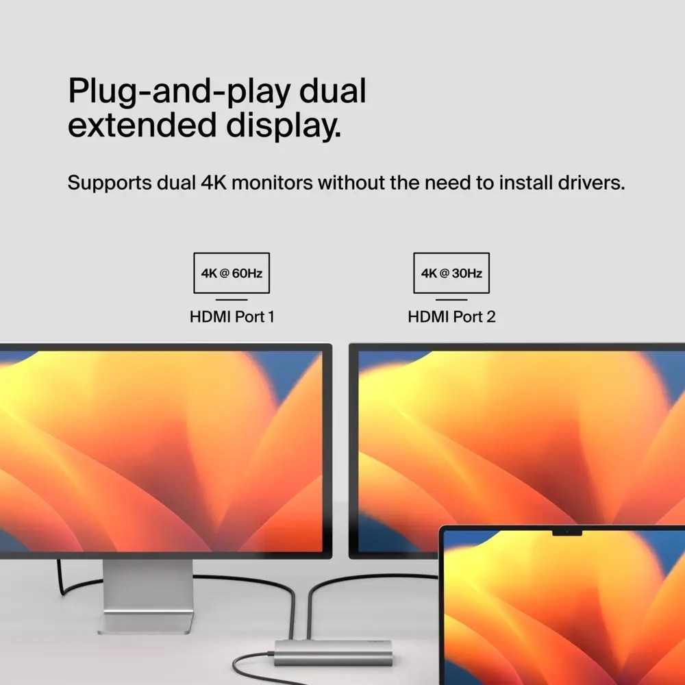 Belkin Connect Universal USB-C 8-in-1 Dual Display Core Hub w Silicon Motion