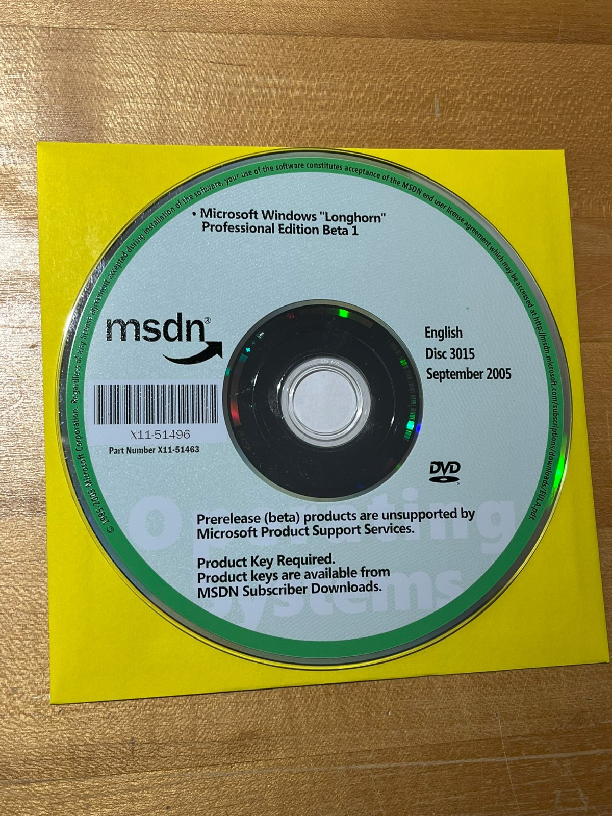 MSDN Windows Longhorn Professional x86 Beta 1 Disc 3015 – *READ DESCRIPTION*