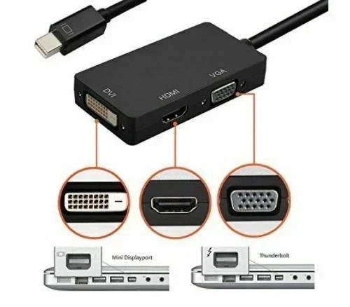 LOT Thunderbolt/Mini Display Port/DP to VGA/HDMI/DVI Multi Port Adapter Black