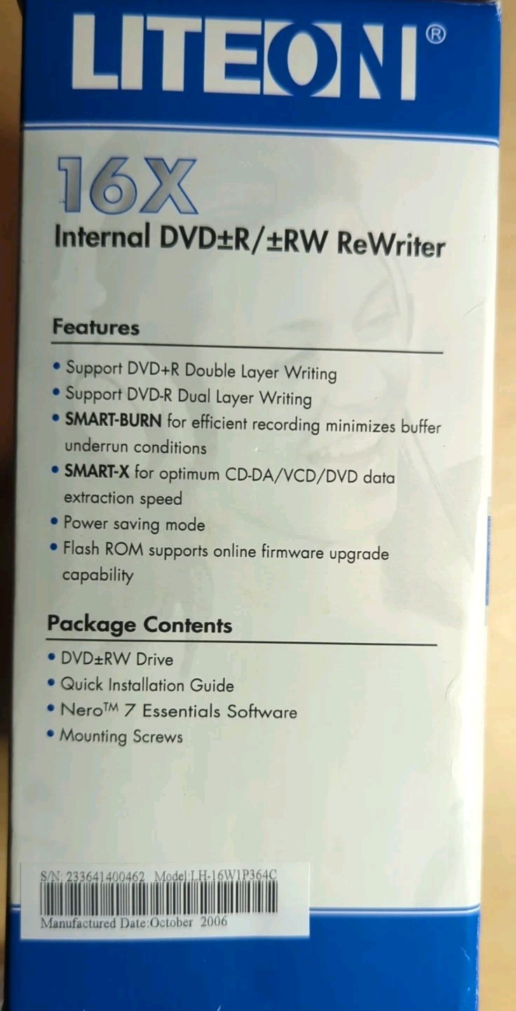 LITE-ON 16x Internal DVD+/-R / +/-RW Rewriter Double/Dual Layer New Open Box