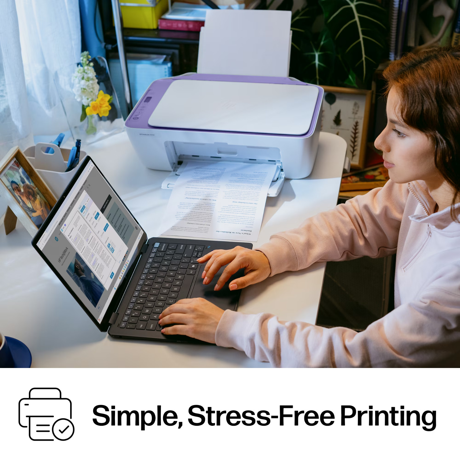 HP DeskJet 2942 Wireless All-in-One Color Inkjet Printer, Violet Tulip