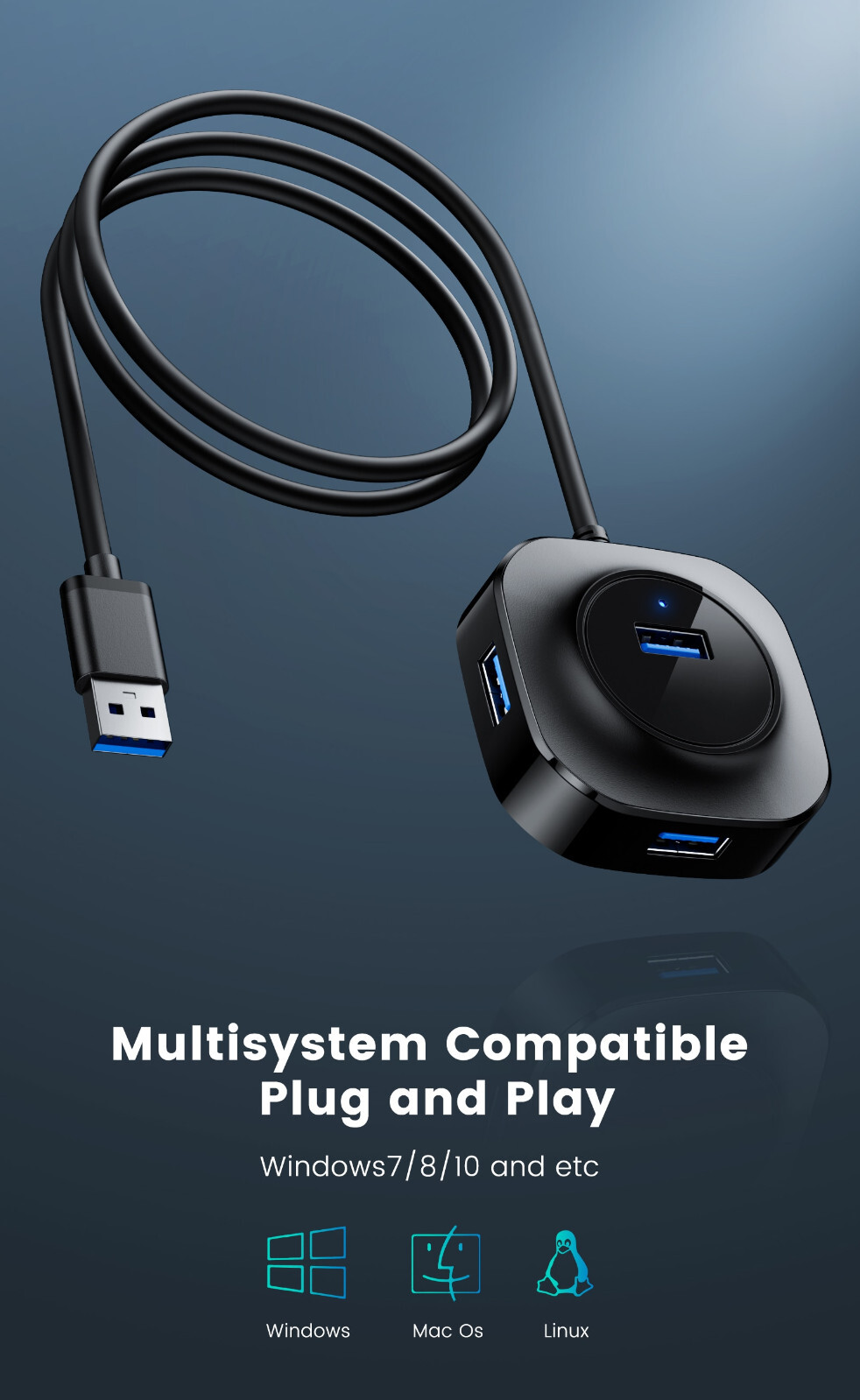 USB 3.0 Hub Multi USB Splitter Adapter 4 Port USB-Hub Expander For PC Mac Laptop
