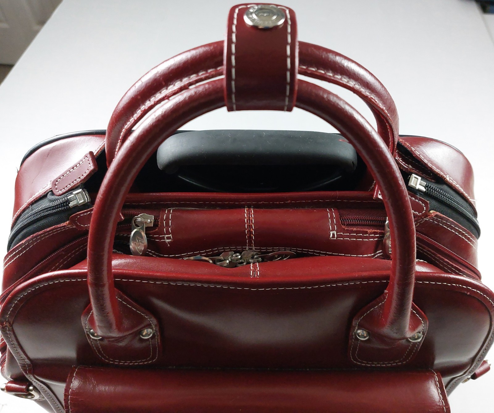 McKlein Edgebrook Leather Wheeled Laptop Briefcase Womens Red Removable System