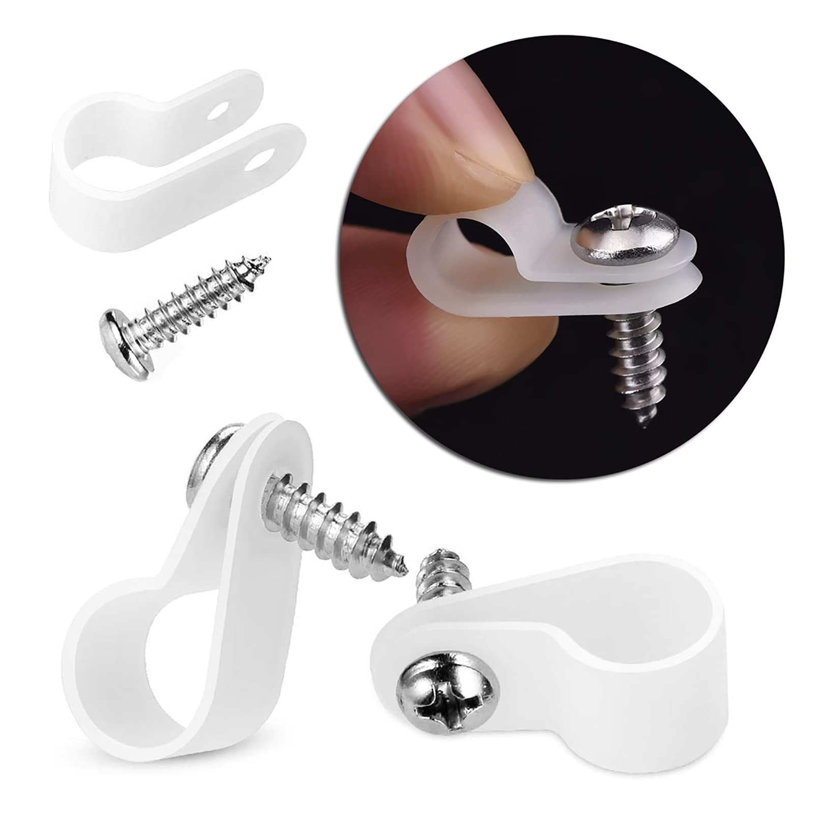 100 Pcs 1/4 Inch Rtype Cable Clips Clamp Kit Nylon Mounting Cord Fastener Clips