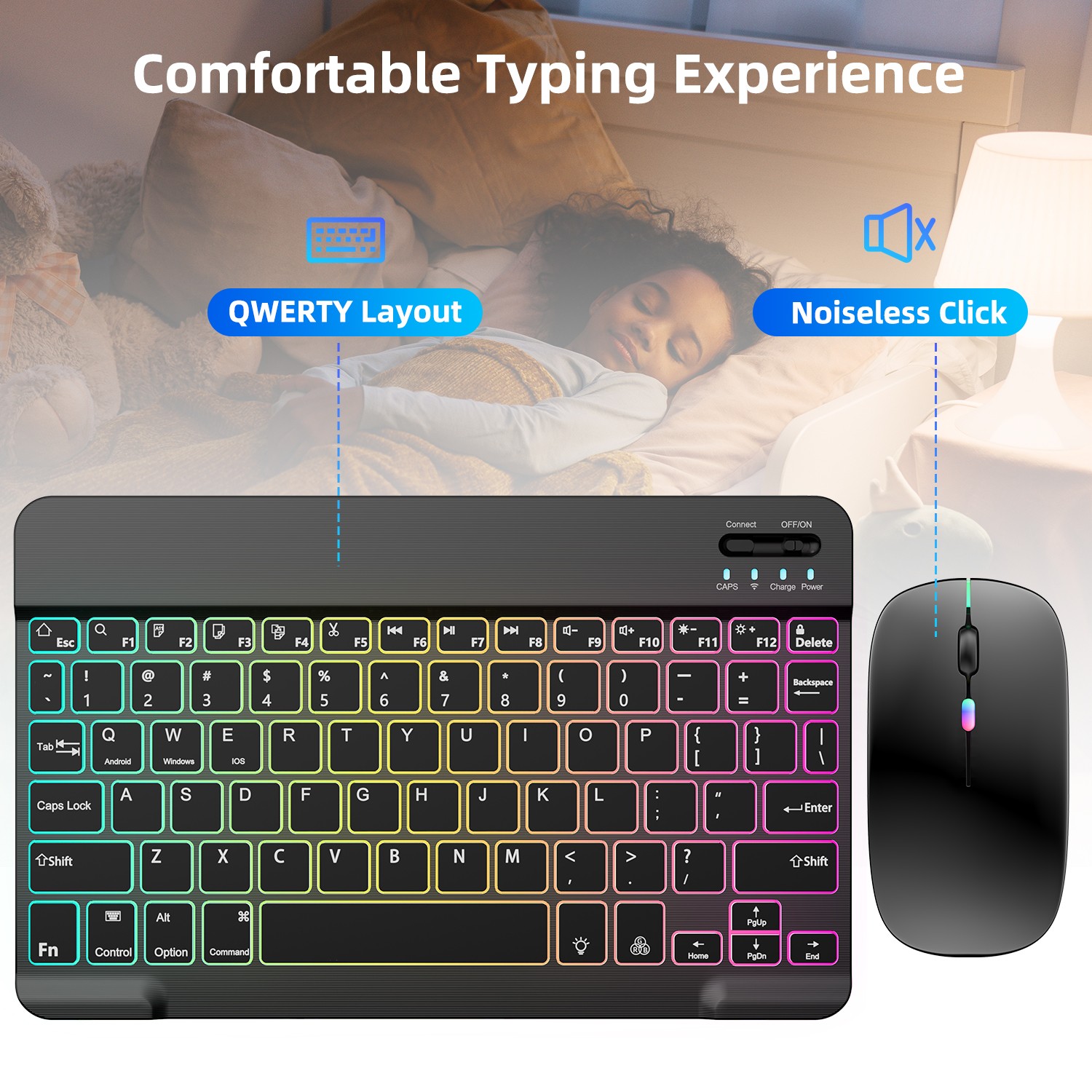 RGB Wireless Backlit Gaming Keyboard and Mouse Set USB Rechargeable – 7 Colors