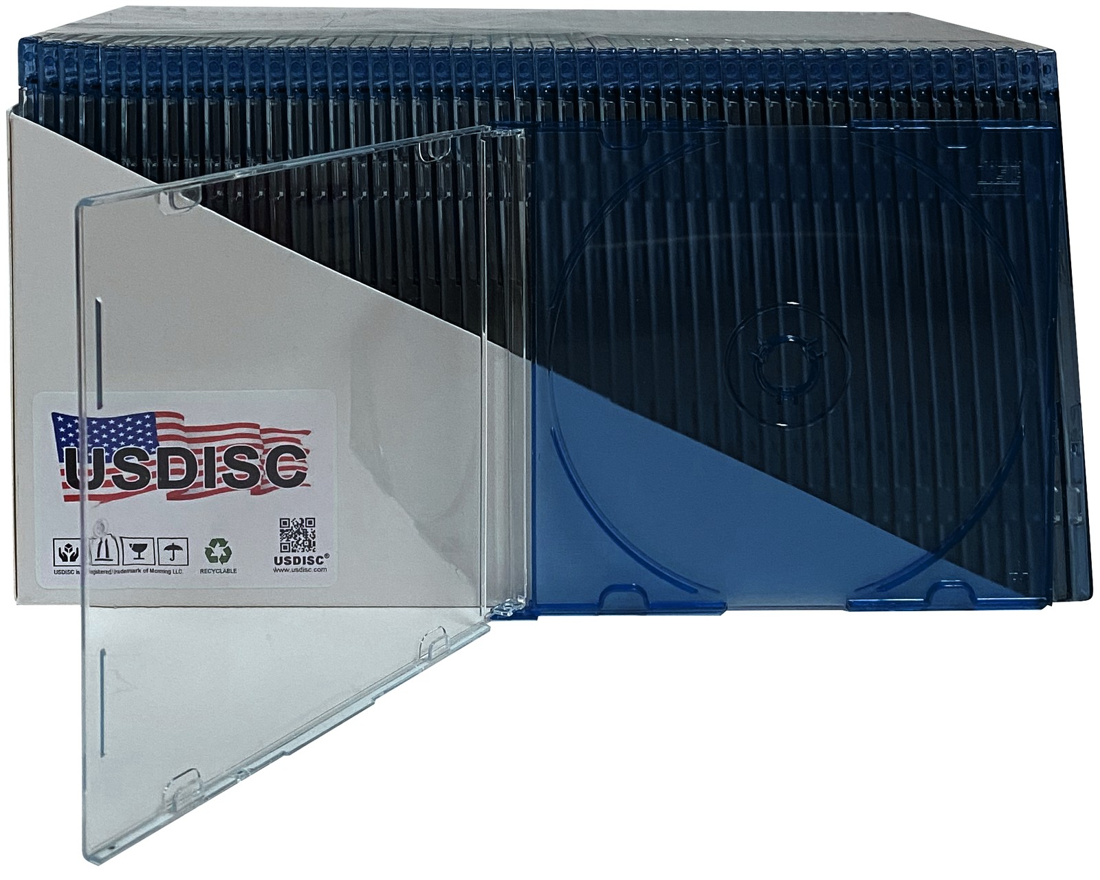 USDISC CD Jewel Cases Slimline 5.2mm, Single 1 Disc (Clear Blue) Lot
