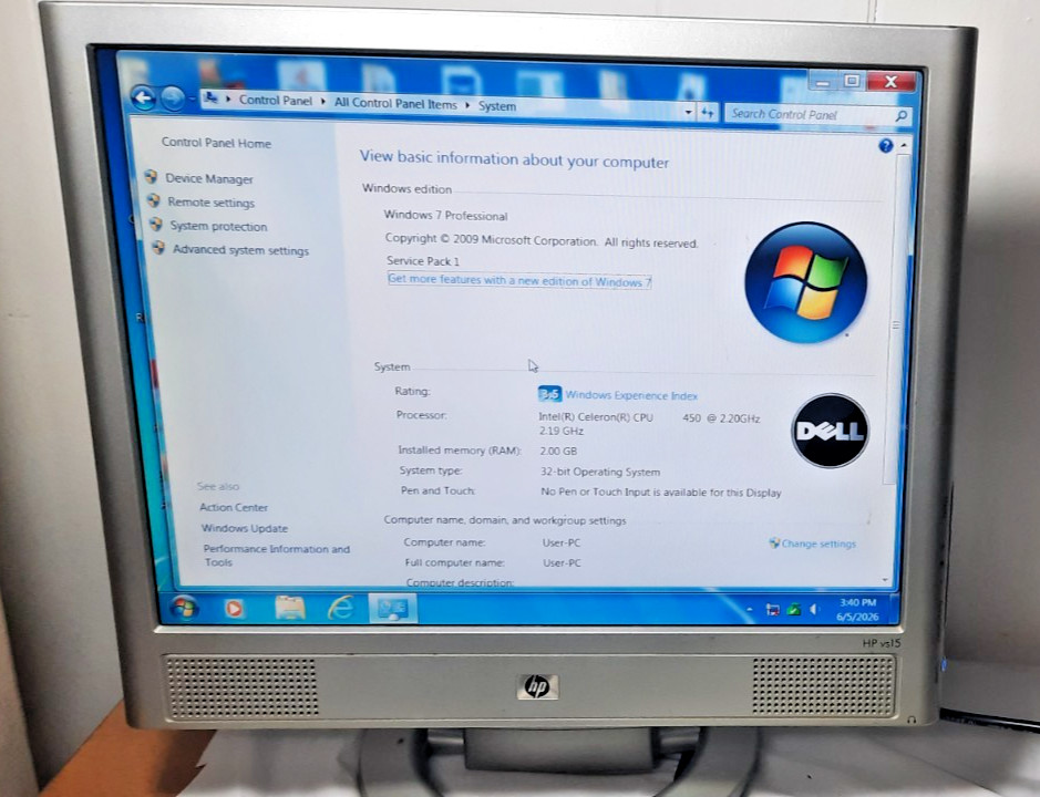 LCD Monitor HP vs15 15″ w Stand NO CABLES Built in speakers.