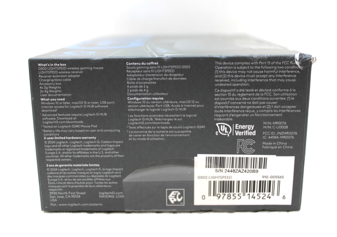 New Logitech G502 Lightspeed Wireless Gaming Mouse / NEW, FREE SHIP.
