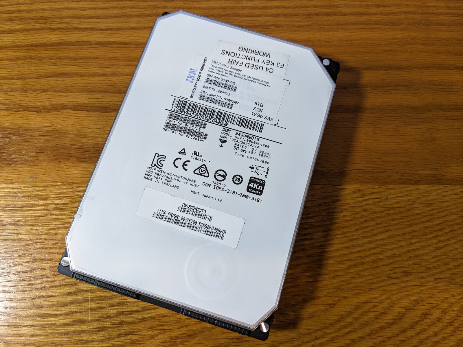 HGST 8TB Ultrastar He8 7.2K SAS 3.5″ Hard Drive HDD HUH728080AL4200 100% Health