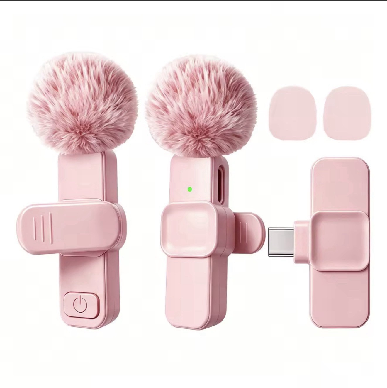 Pink USB-C Wireless Clip-On Microphone with Furry Windshield