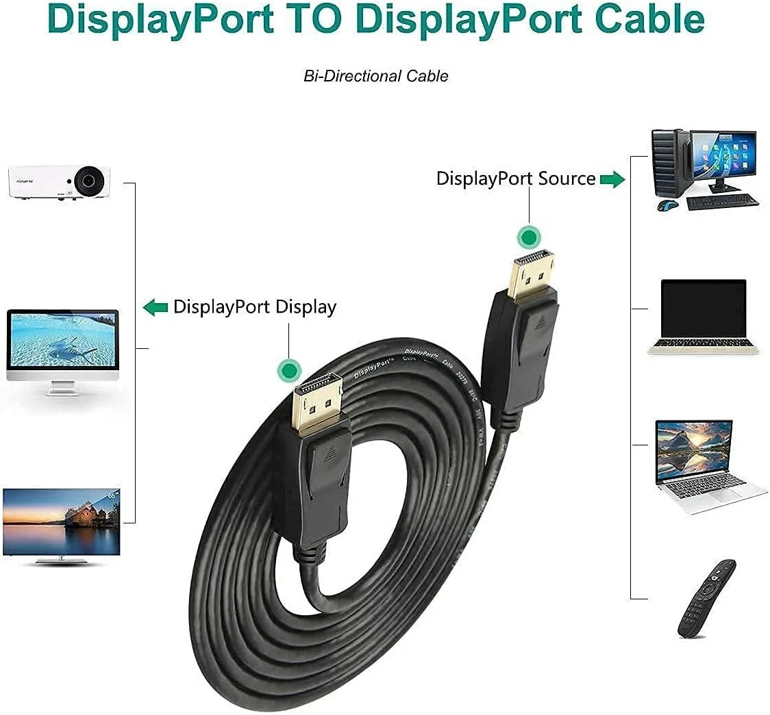Displayport to Display Port Cable DP Male to Male Cord 4K HD w/ Latches 6ft