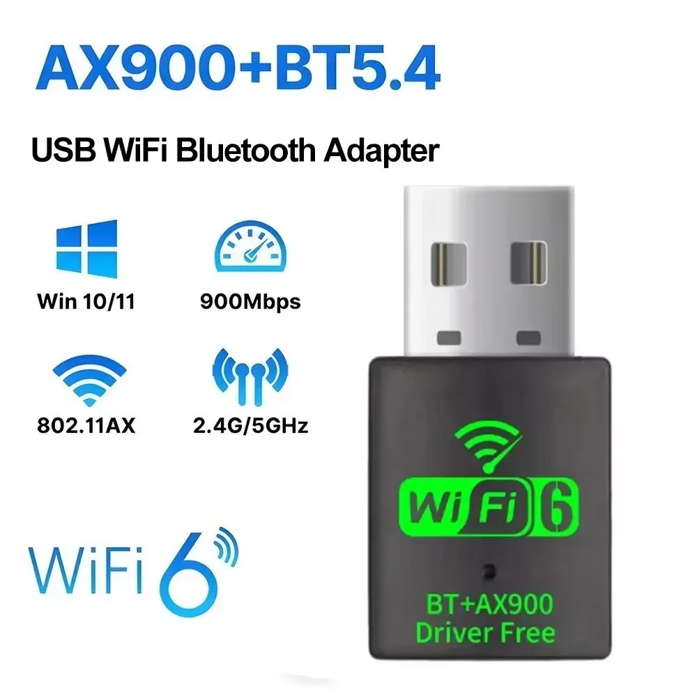 AX900 WiFi 6 USB Adapter BT 5.4 Dual Band 2.4G 5GHz Wireless Dongle Win11