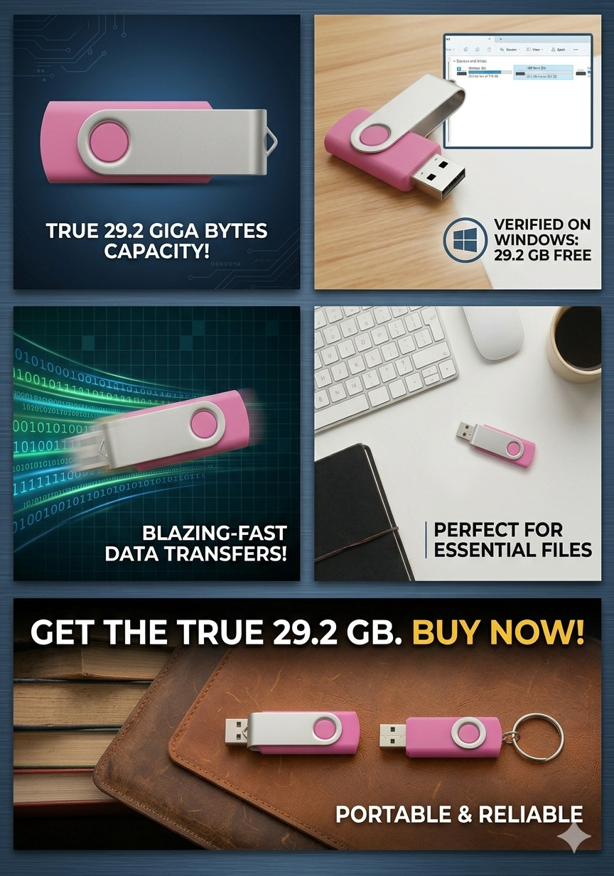 USB Flash Drive 29.2 GB USB 2.0 – Yellow or Silver or Pink