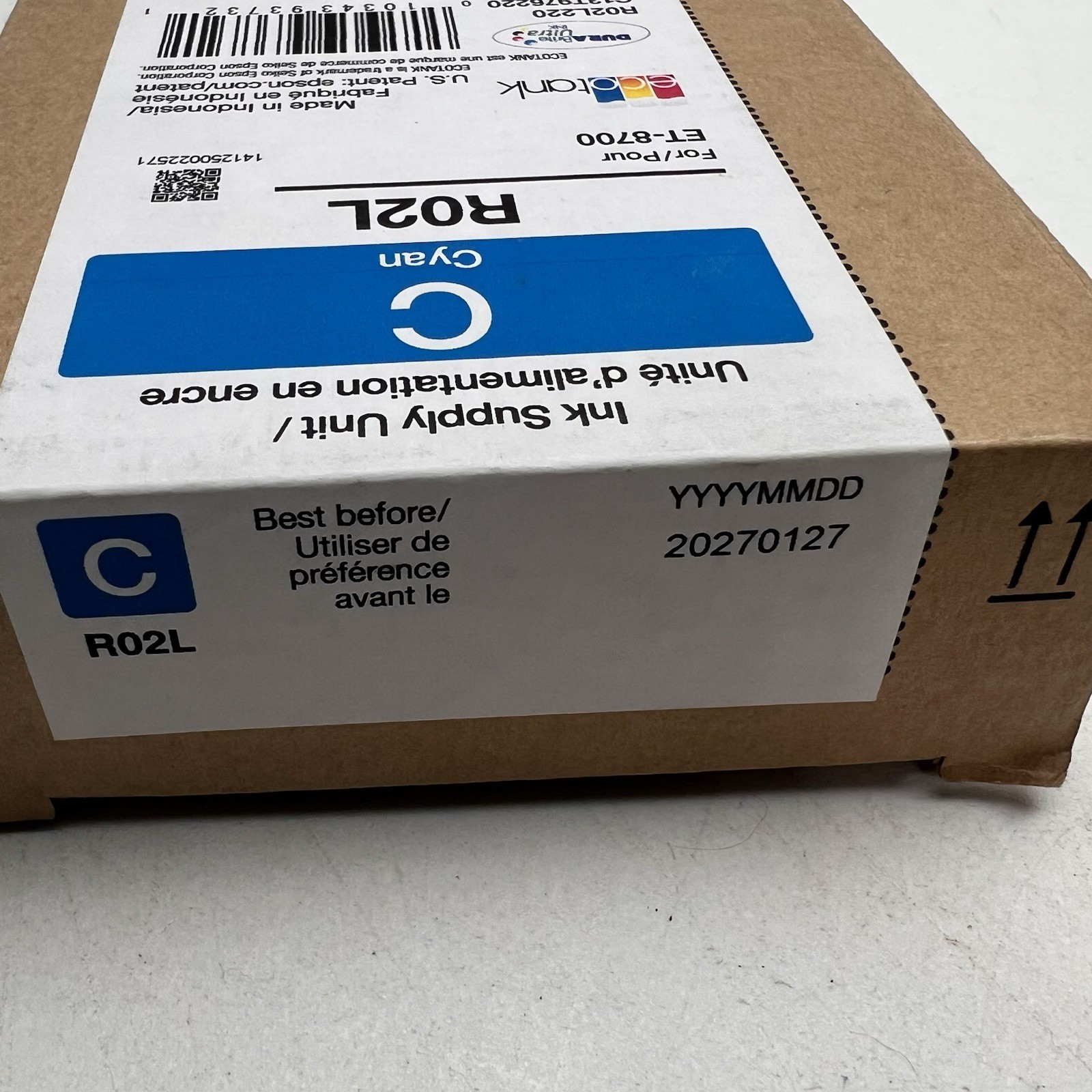 Epson Ink Supply Unit R02L Standard Capacity Cyan Ink For ET-8700 Exp: 01-27-27