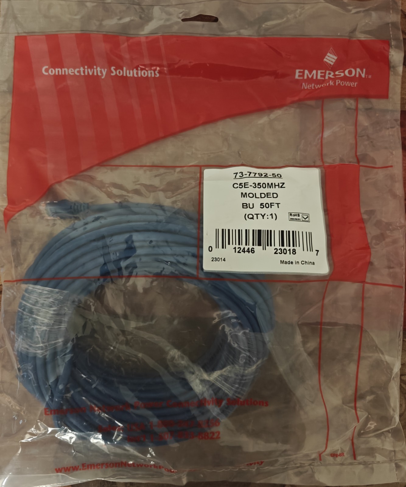 Emerson 73-7792-50 CAT5e Ethernet Patch Cable RJ-45 Internet Cord Blue 50ft