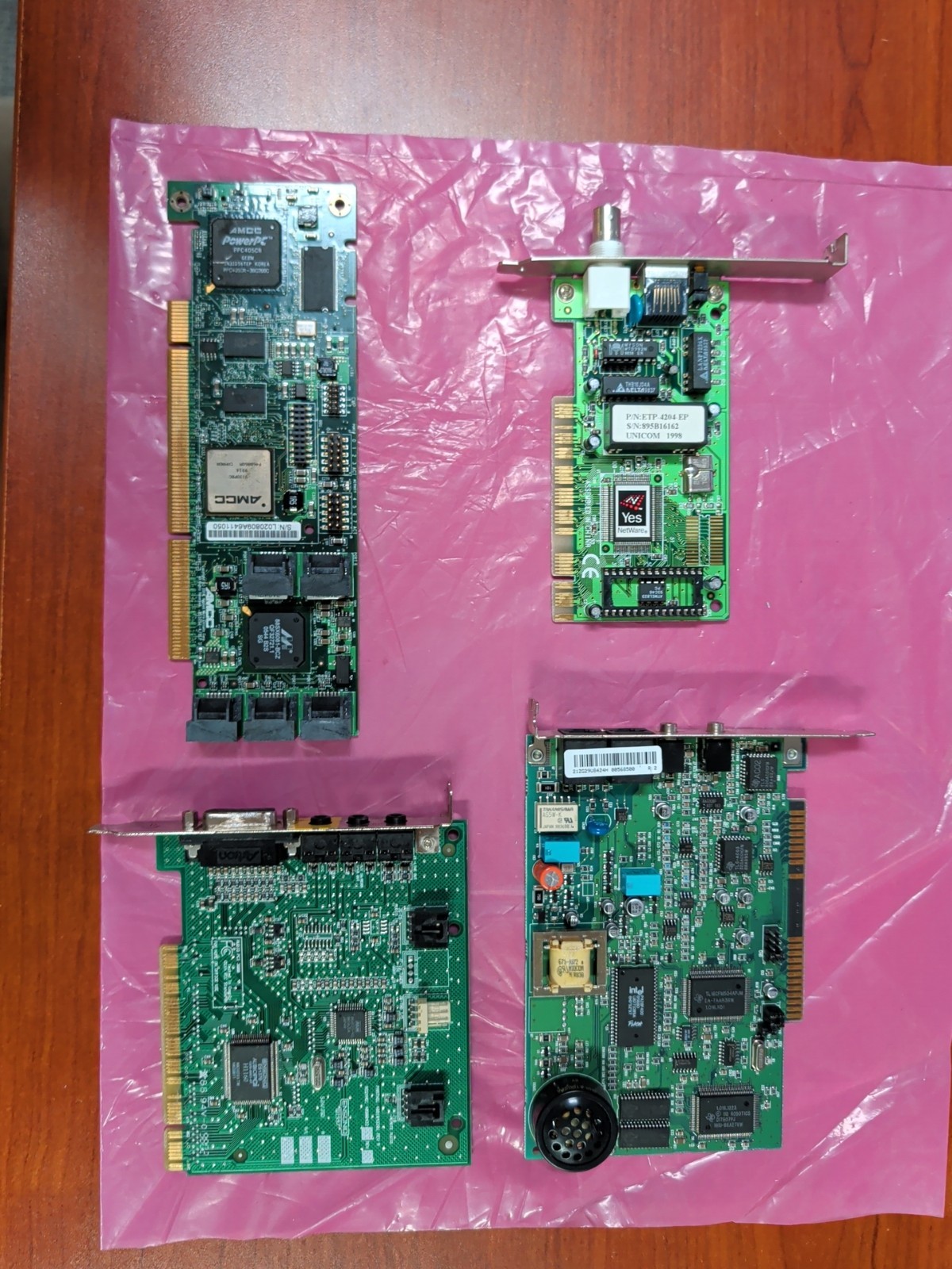 4 Vintage Cards Yes Netware PCI BNC Network Card, Sound Card Etc. See Pics