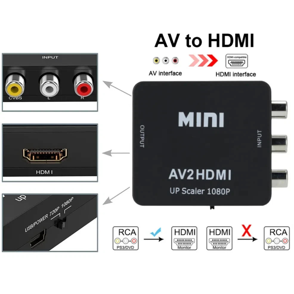 RCA AV to HDMI HD Converter Composite CVBS Video Adapter Wii NES SNES,