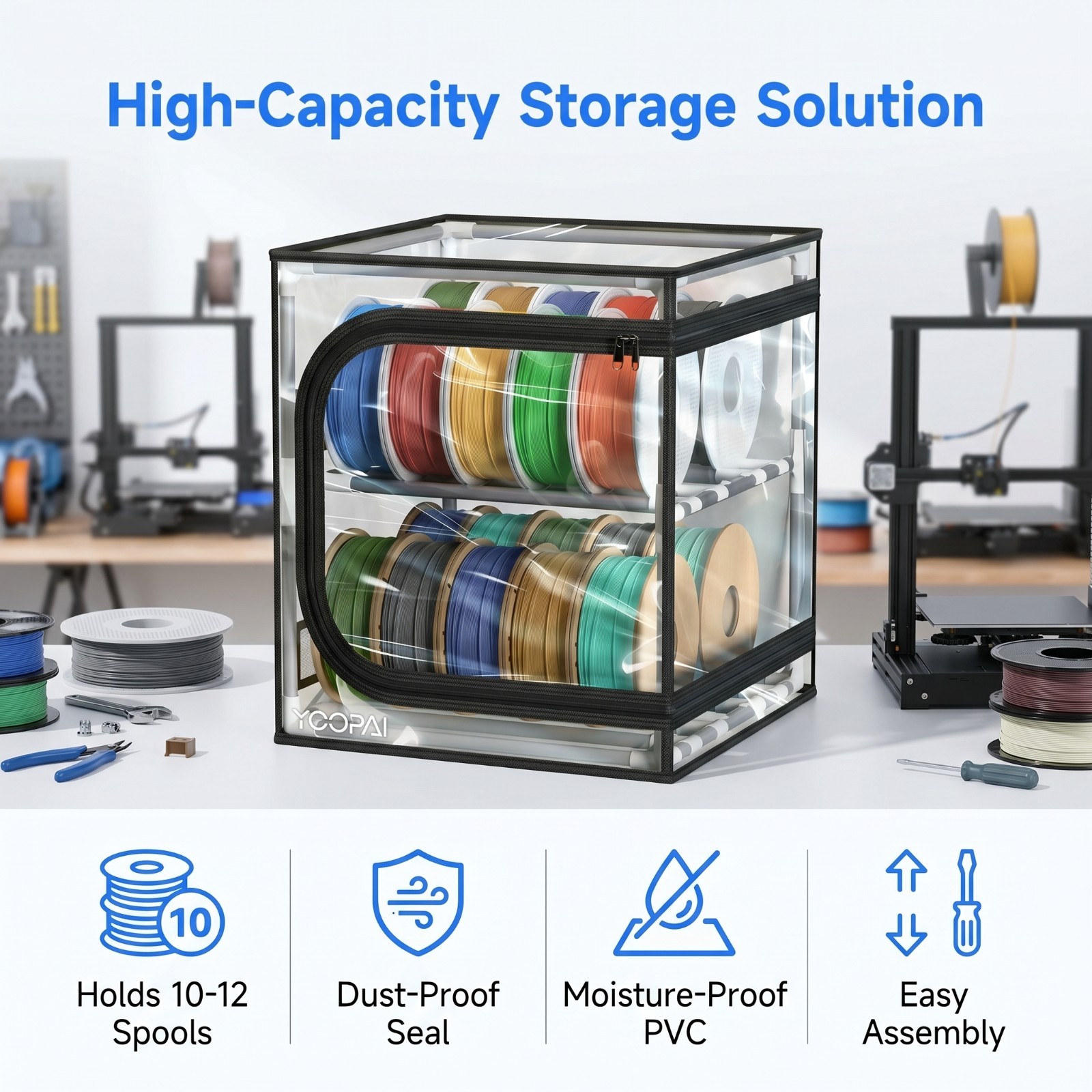 YOOPAI Filament Storage Cover 20 roll Capacity Moisture-proof Transparent Cover