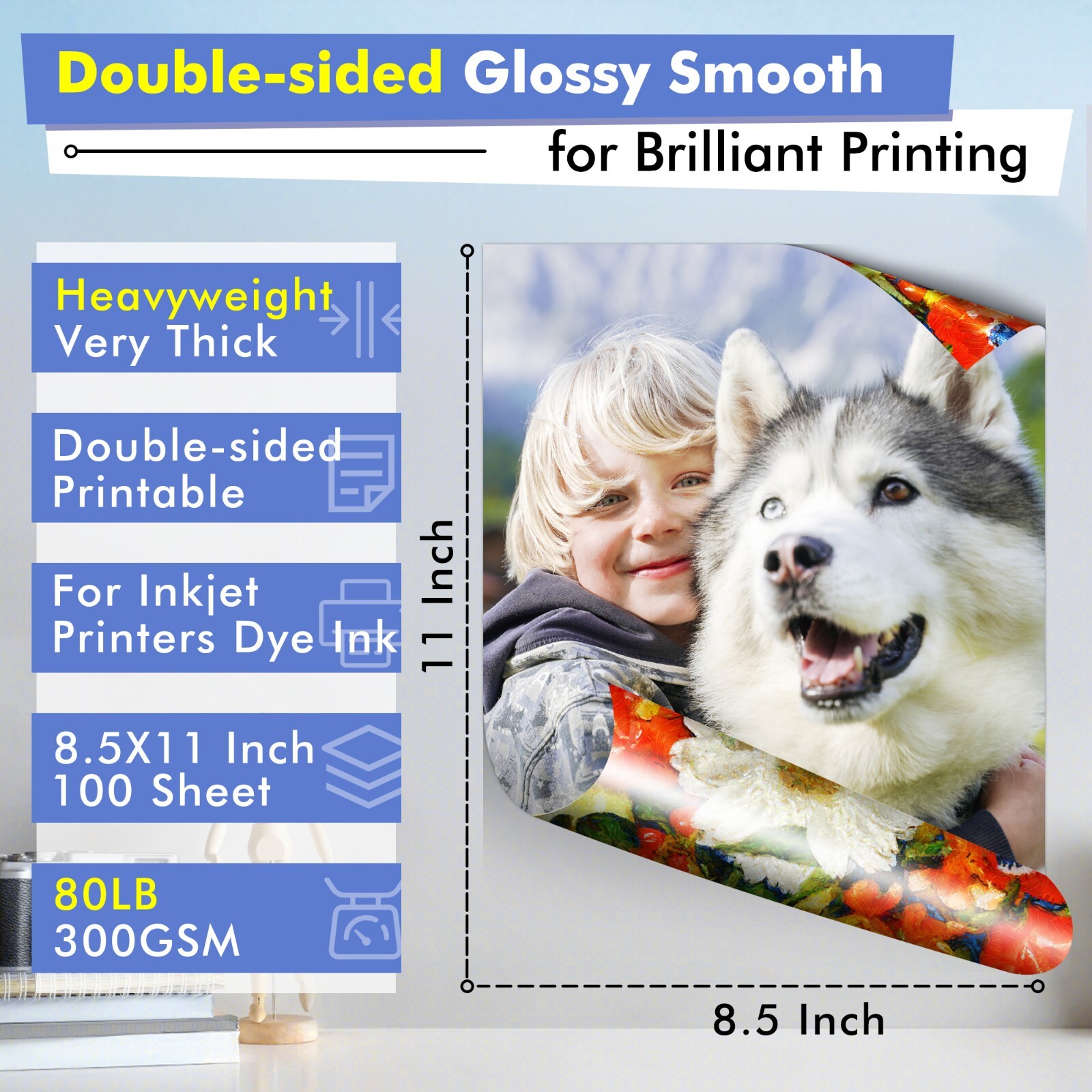 Koala 80lb Double Sided Glossy Photo Paper 8.5×11 White Thick 300g Inkjet Print