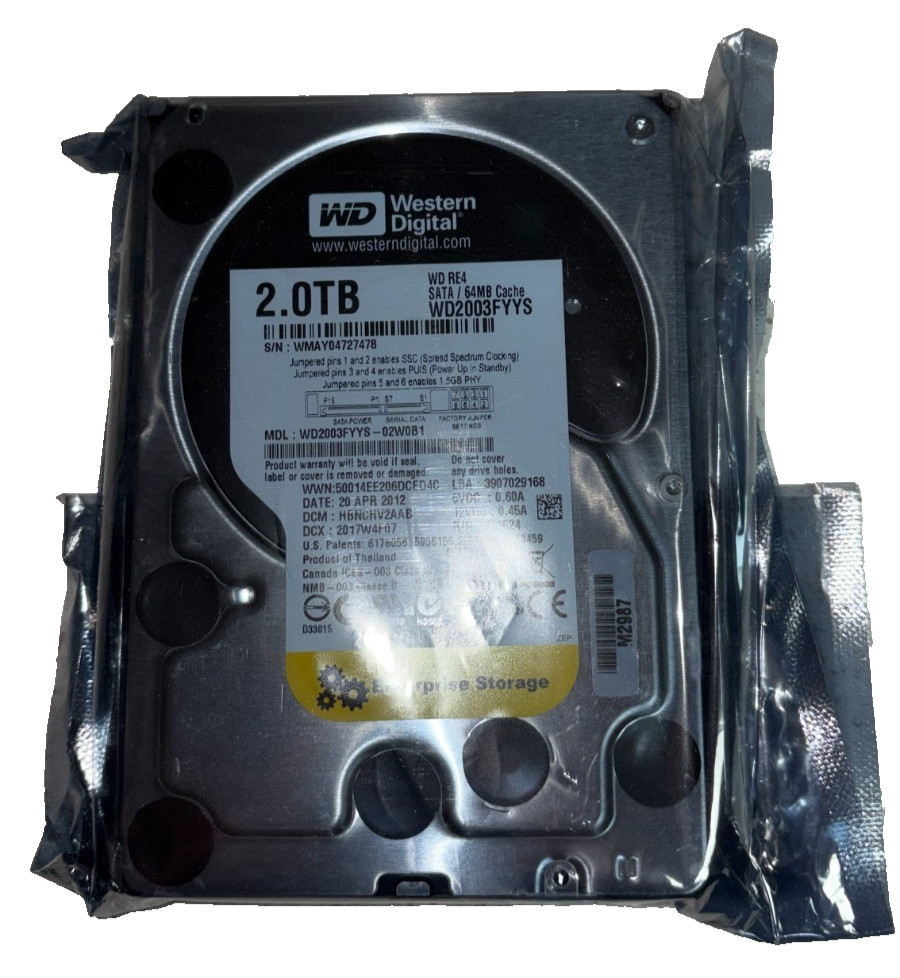 WD RE4 WD2003FYYS 2TB 7200 RPM 64MB Cache Enterprise SATA 3.0Gb/s Hard Drive