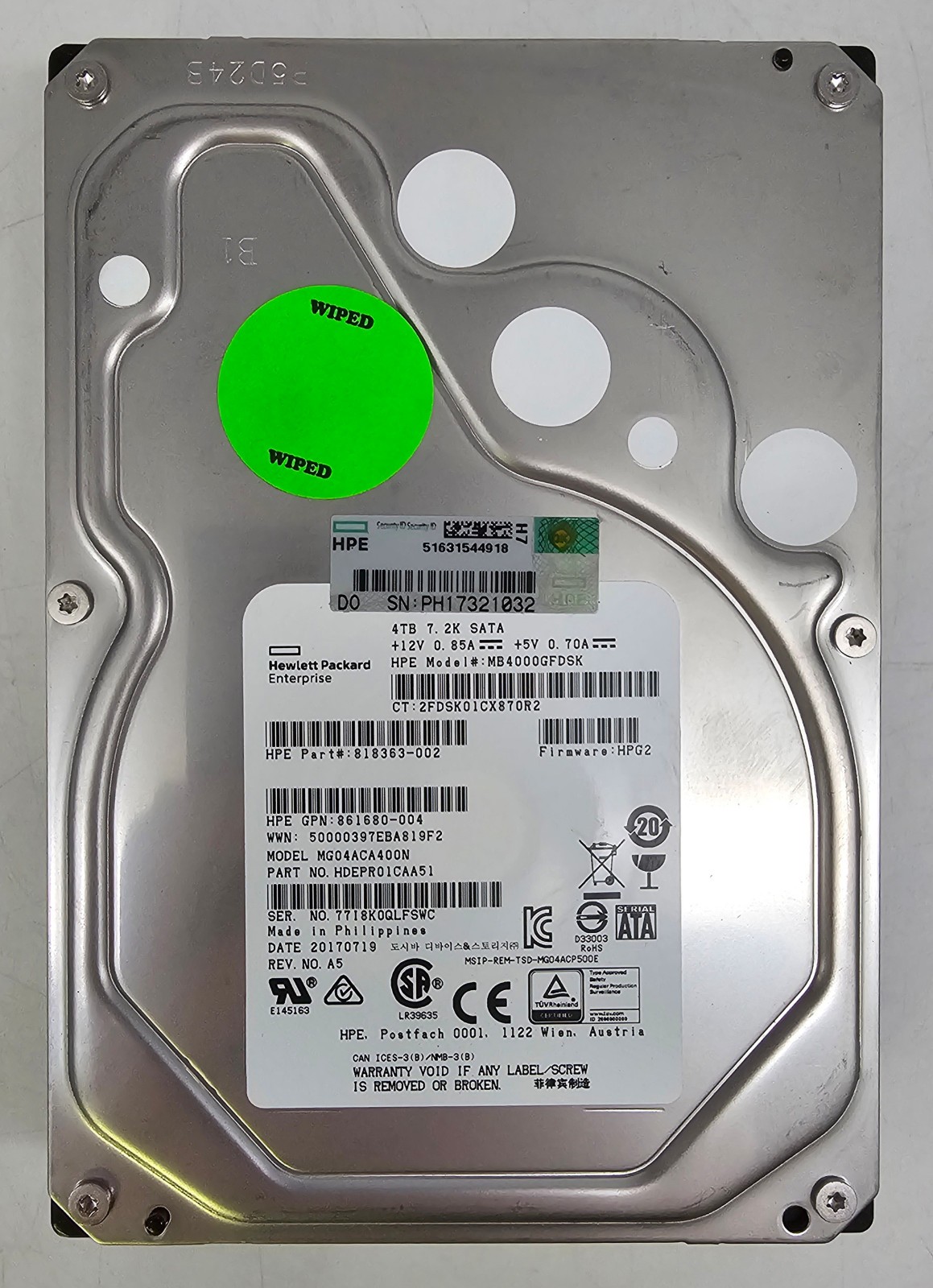 HP 4TB 3.5″ 7200RPM 6Gb/s SATA HDD Hard Drive – MG04ACA400N