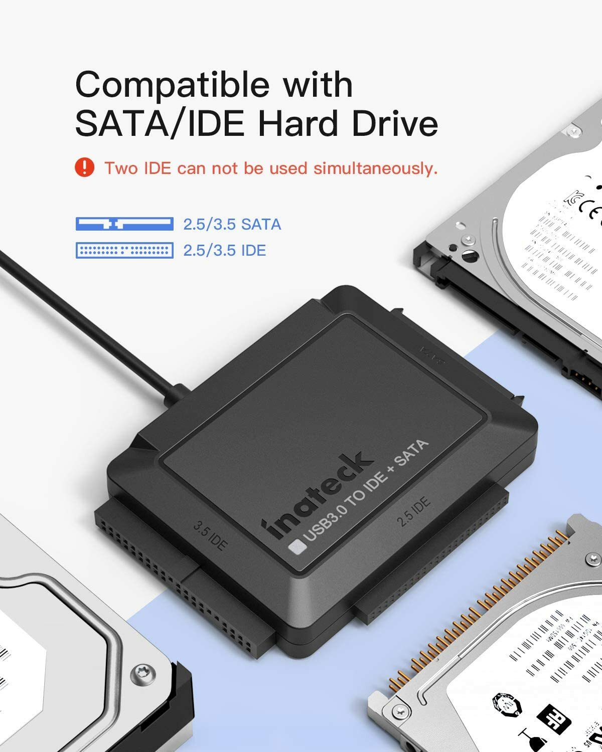 USB 3.0 to IDE & SATA External Hard Drive Reader 2.5″ 3.5″ HDD SSD Power adapter