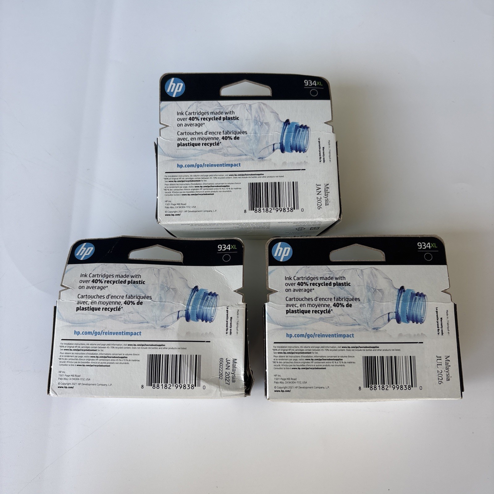 Lot of 3 HP 934XL Black Ink Cartridge Sealed New Exp 01/26, 07/2026, 01/27