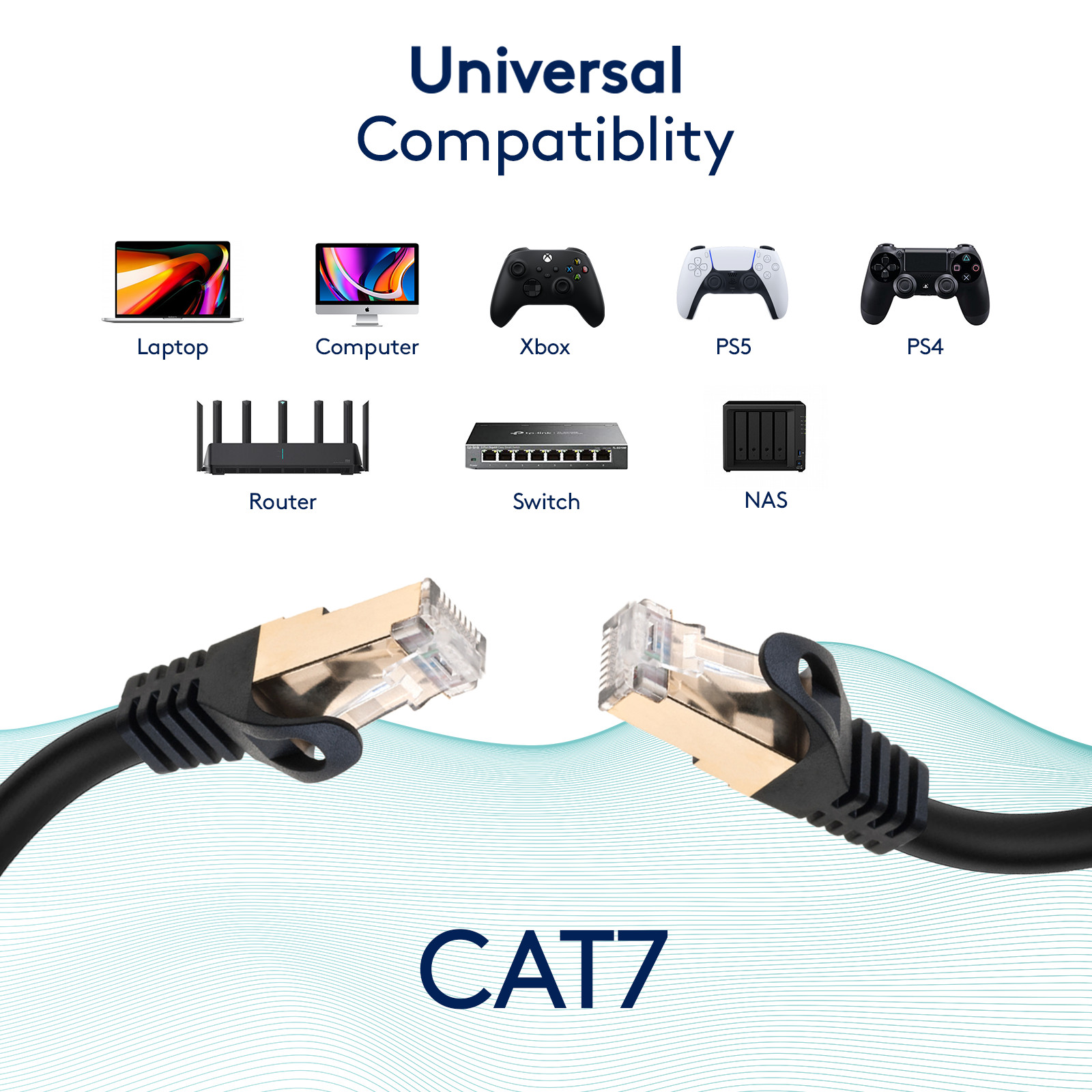 CAT7 Ethernet Cord LAN Copper Patch Cable Shielded Wire Gaming 6-200FT Lot Black