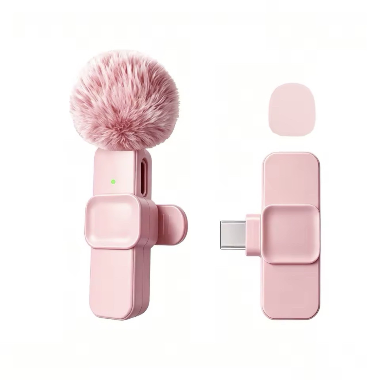 Pink USB-C Wireless Clip-On Microphone with Furry Windshield