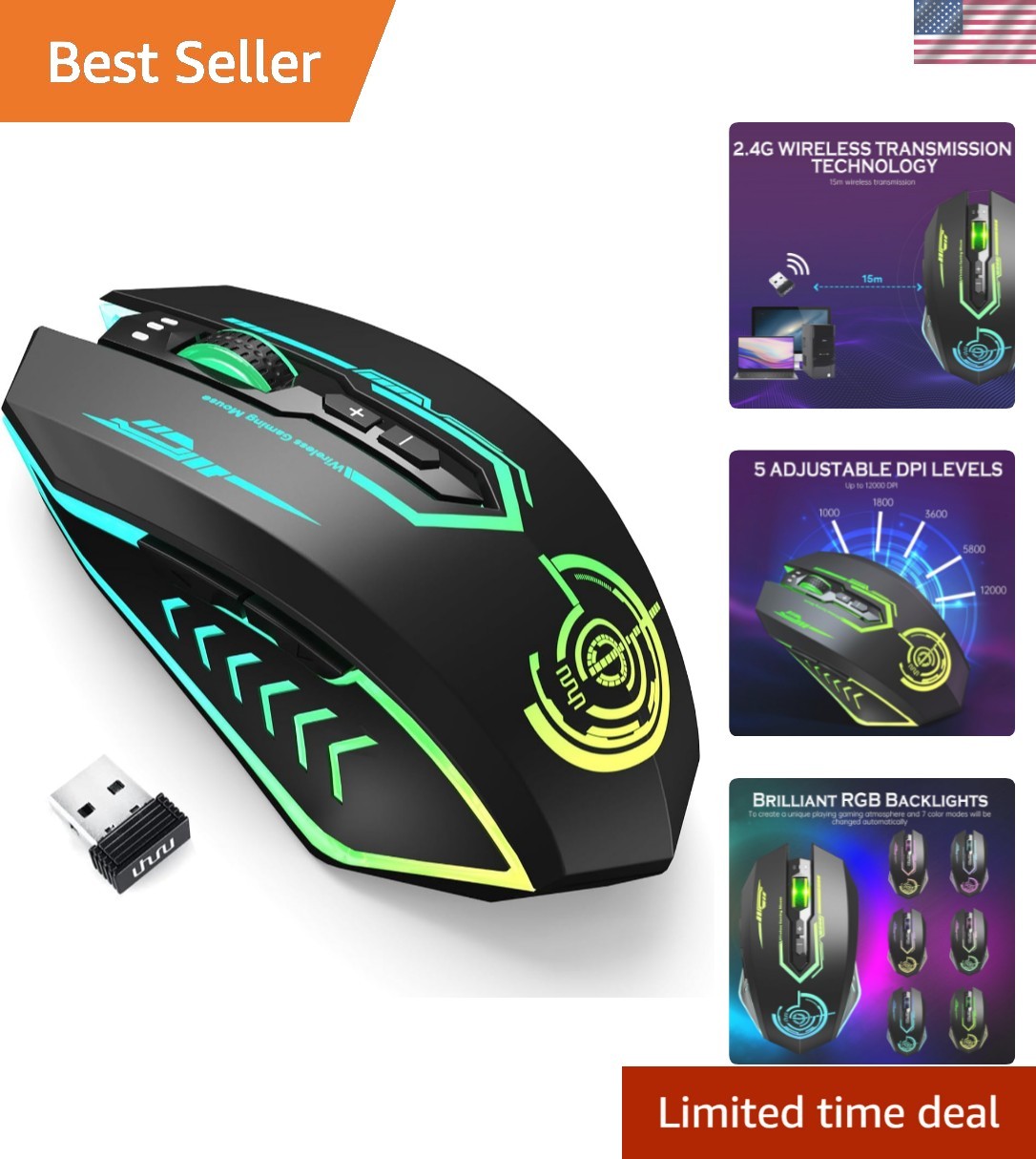 Exceptional Wireless USB-C Gaming Mouse – 7 Programmable Buttons & 5 DPI Levels