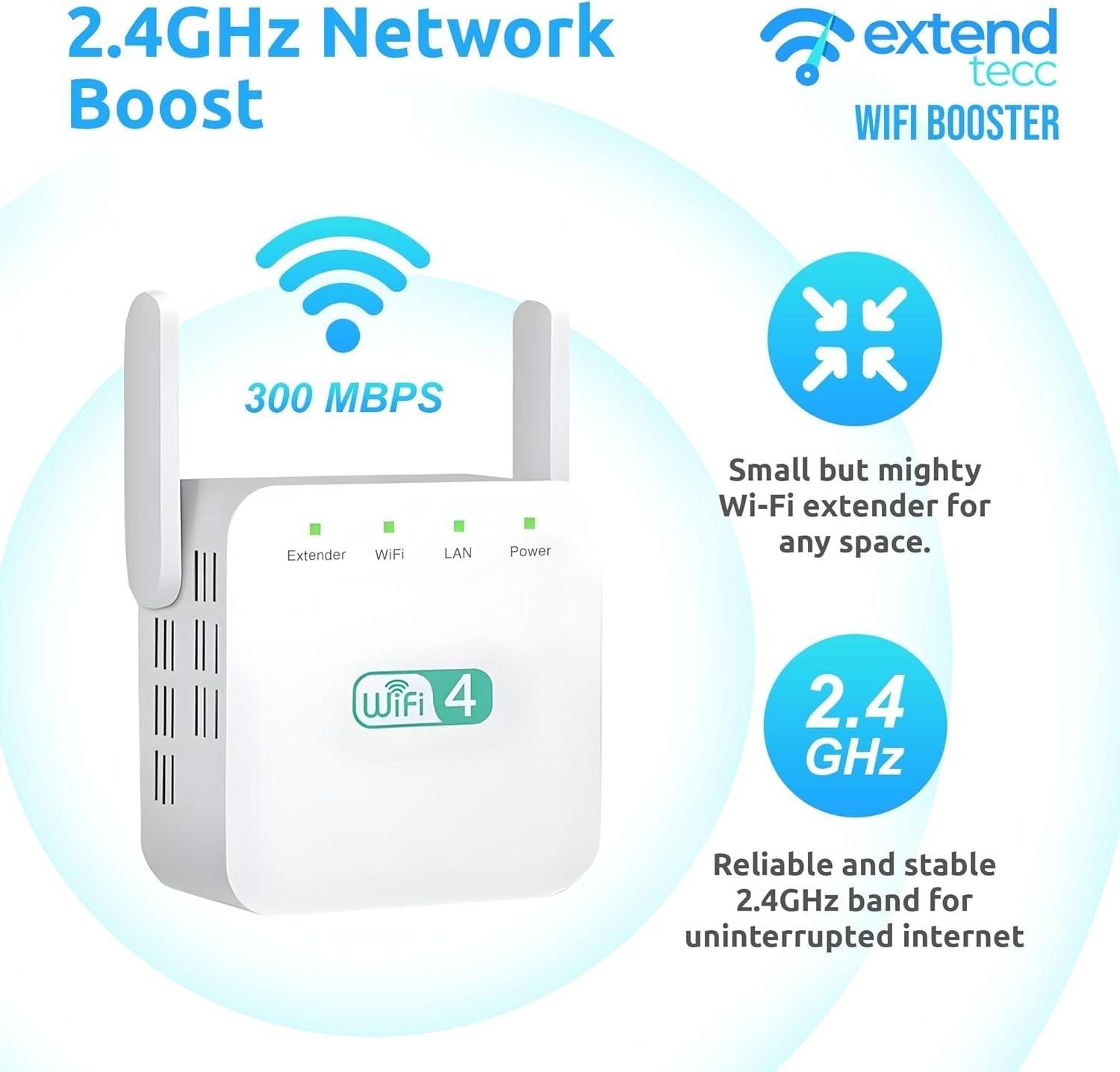 Extendtecc Wifi Booster Wireless Speed Wave Wifi Extender Signal Booster 300Mbps